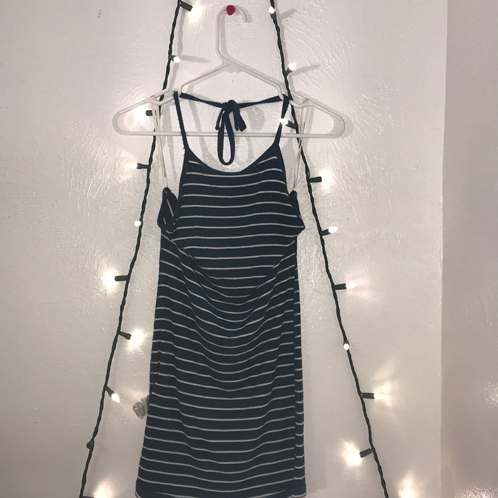 green and white stripes backless tie dress